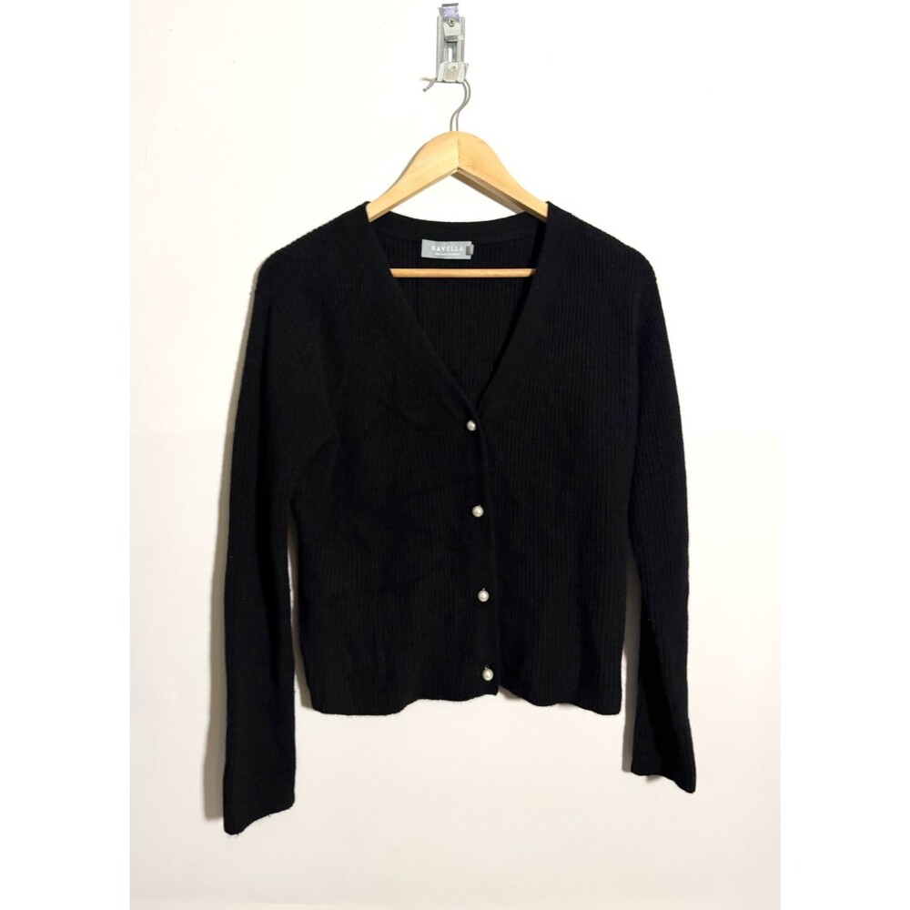 Ravella Cashmere Sweater Womens XS Black Valentina Luxe Ribbed Cardigan